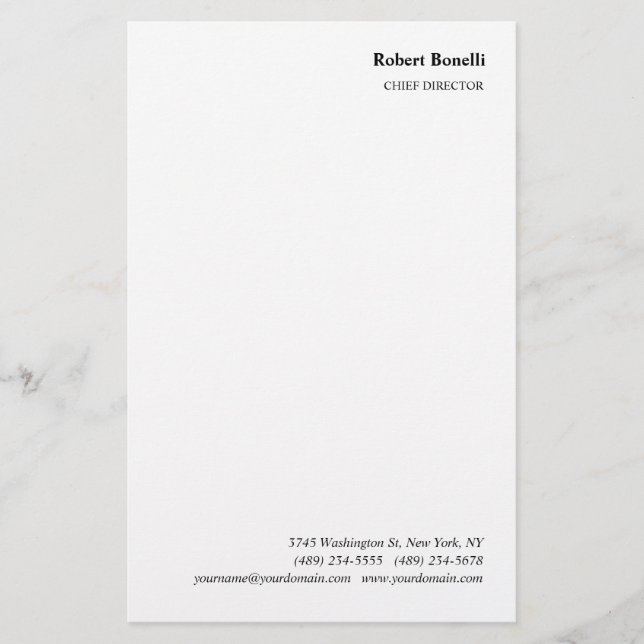 Minimalist Plain White Modern Stationery (Front)