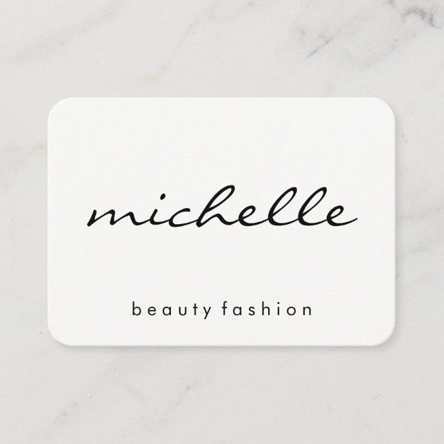 Minimalist Plain White with Cursive Text Business Card (Front)