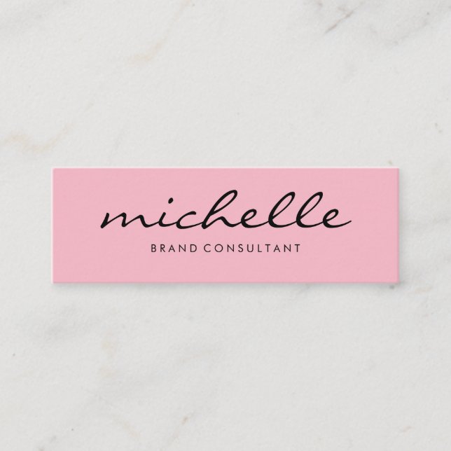 Minimalist Plain White with Cursive Text (pink) Mini Business Card (Front)