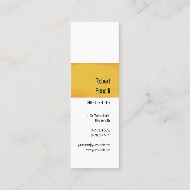 Minimalist Plain Yellow Orange White Modern Mini Business Card (Front)