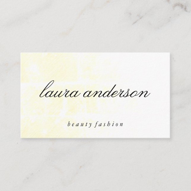 Minimalist Plain Yellow with Cursive Text Business Card (Front)