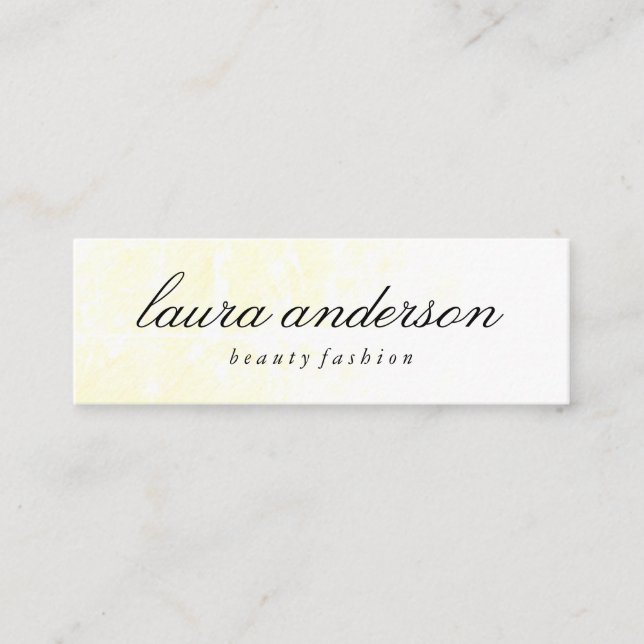 Minimalist Plain Yellow with Cursive Text Mini Business Card (Front)