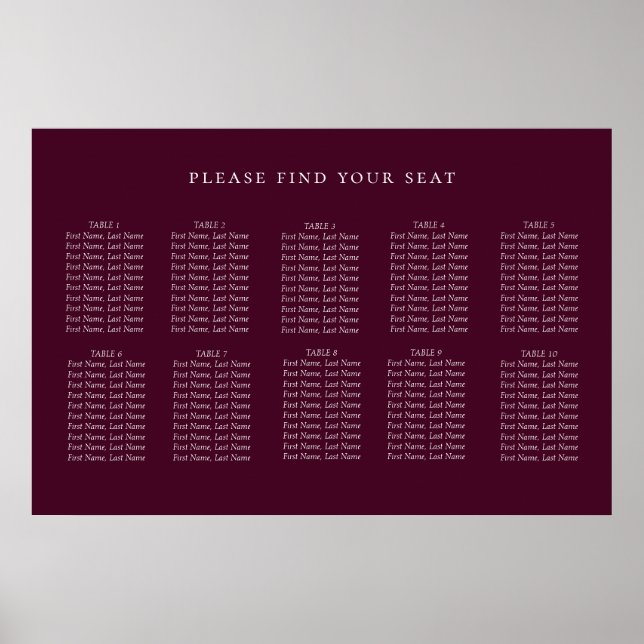Minimalist Plum Wine Purple Wedding Seating Chart (Front)