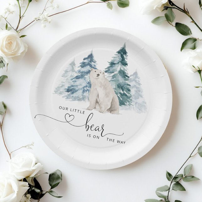 Minimalist Polar bear baby shower Paper Plate (Creator Uploaded)