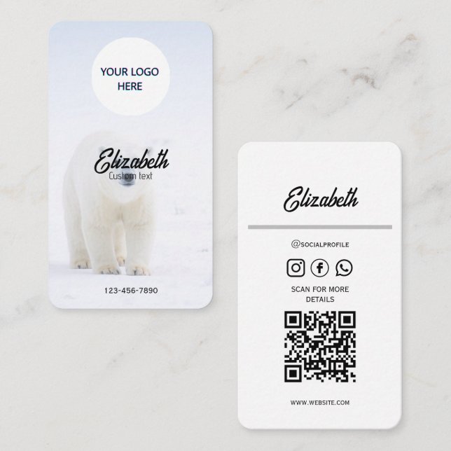 Minimalist Polar Bear Business Cards –Customisable (Front/Back)