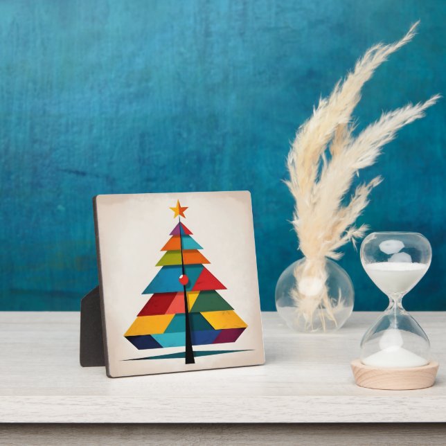 Minimalist Pop Art Geometric Christmas Tree Plaque (Insitu)