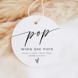 Minimalist Pop When She Pops Champagne Round Favour Tags