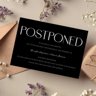Minimalist Postponed Wedding Update Black Invitation
