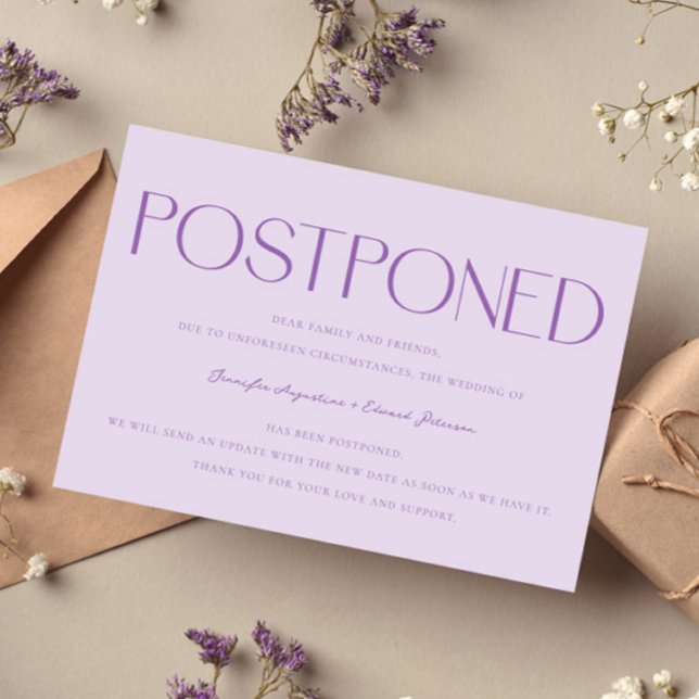 Minimalist Postponed Wedding Update Lilac Invitation (Creator Uploaded)