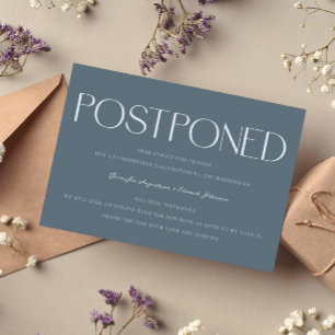 Minimalist Postponed Wedding Update Slate Blue Invitation