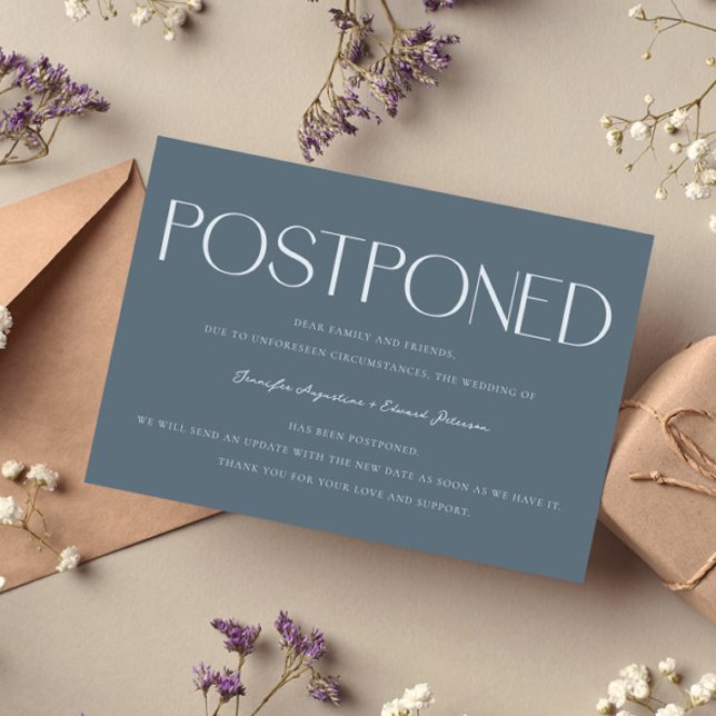 Minimalist Postponed Wedding Update Slate Blue Invitation (Creator Uploaded)