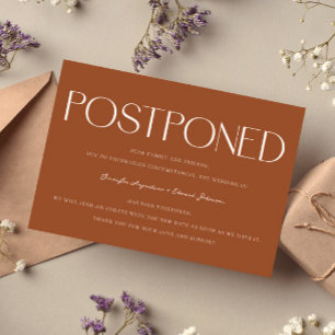 Minimalist Postponed Wedding Update Terracotta Invitation