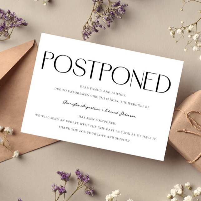 Minimalist Postponed Wedding Update White Invitation (Creator Uploaded)