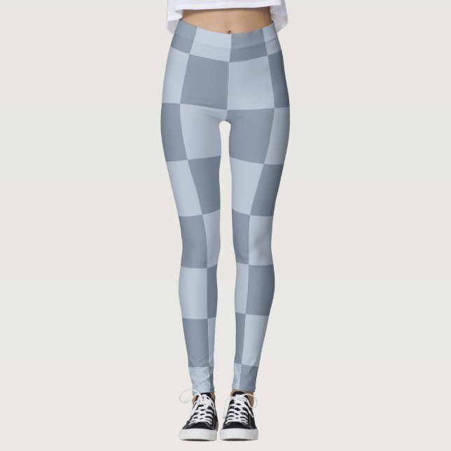 Minimalist Powder Blue Checkerboard Pattern Leggings (Front)