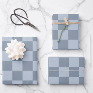 Minimalist Powder Blue Checkerboard Pattern Wrapping Paper Sheet