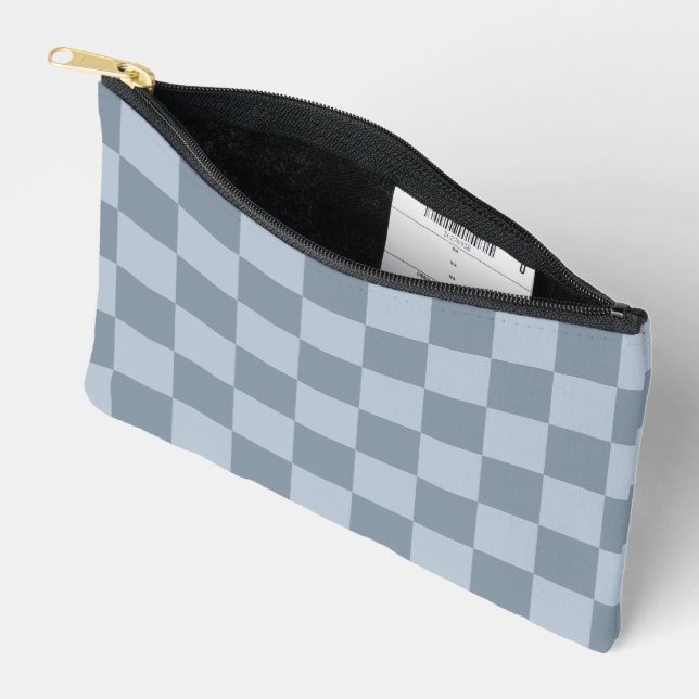 Minimalist Powder Blue Chequerboard Pattern Accessory Pouch (Open)