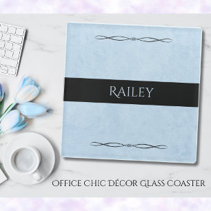 Minimalist Powder Blue Modern Office Glass Coaster