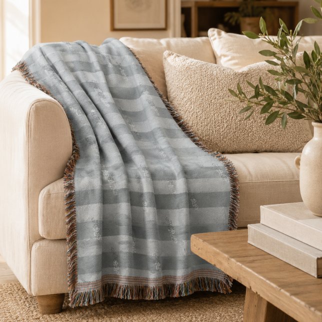 Minimalist Powder Blue Striped Monogram Throw Blanket (Minimalist Powder Blue Striped Monogram Throw Blanket)