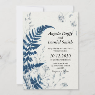 Minimalist Pressed Fern Cyanotype Invitation