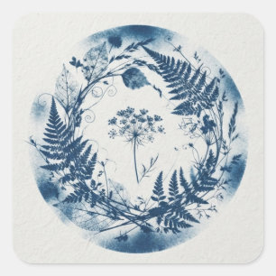 Minimalist Pressed Fern Cyanotype Square Sticker