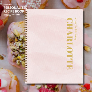 Minimalist Pretty Blush Pink Watercolor Recipe Notebook