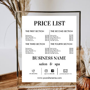 Minimalist Price List Hair Pricing Flyer Salon Poster
