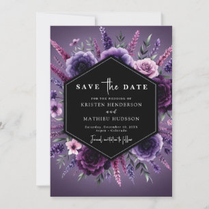 Minimalist Printable Purple Floral Wedding Save The Date