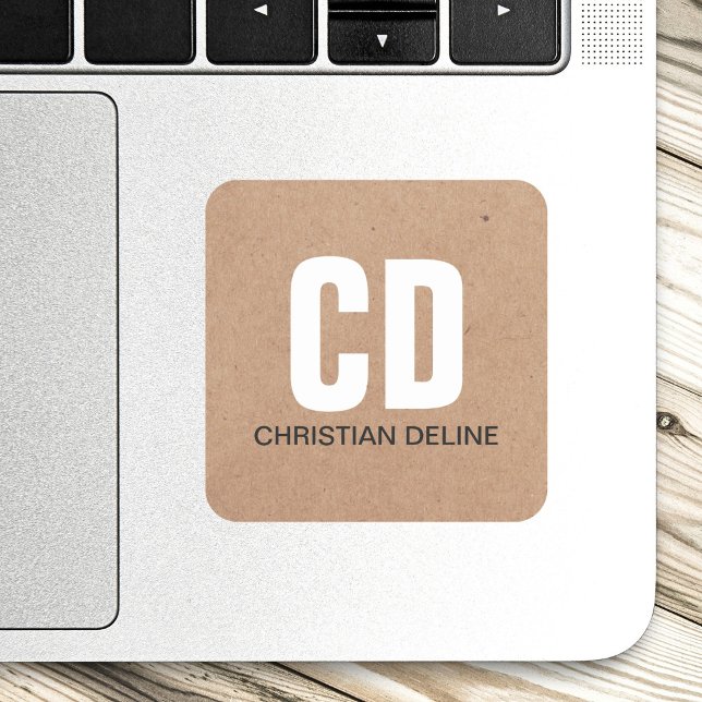 Minimalist Printed Kraft Paper Bold Monogram Square Sticker (Creator Uploaded)