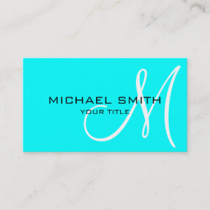 Minimalist Professional Aqua Monogram Business Card