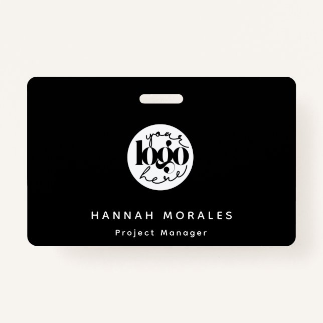 Minimalist Professional Black Business Custom Logo ID Badge (Front)