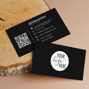 Minimalist Professional Black Company Logo QR Code Business Card