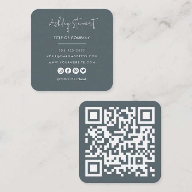 Minimalist Professional Branding Qr Code Navy Square Business Card (Front/Back)