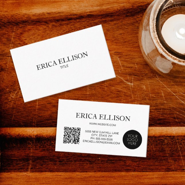 Minimalist Professional Business QR Code Logo Card (Minimalist business card with a QR code for your website and your logo)