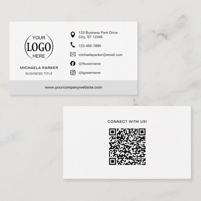 Minimalist Professional Company Logo QR Code Business Card (Front/Back)