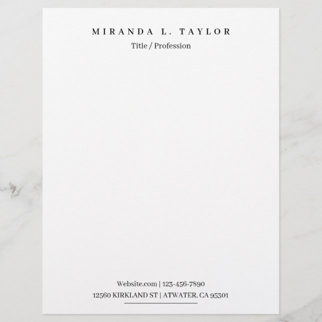 Minimalist Professional Corporate Executive Custom Letterhead (Front)