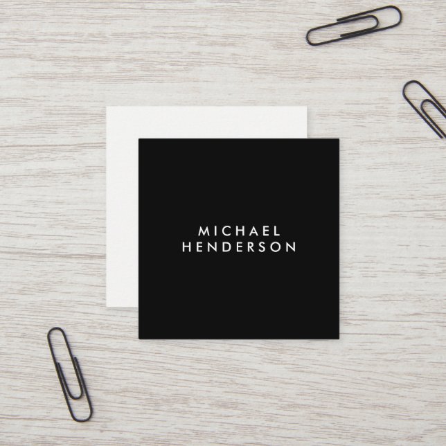 Minimalist Professional Elegant Black Square Business Card (Front/Back In Situ)
