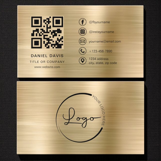 Minimalist Professional Faux Gold Logo QR Code  Business Card (Creator Uploaded)