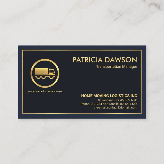 Minimalist Professional Gold Border Logistics Business Card (Front)