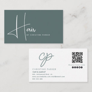 Minimalist professional hair monogram Qr code Business Card