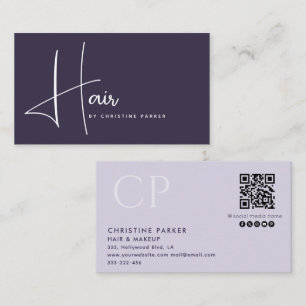 Minimalist professional hair monogram  Qr code  Business Card