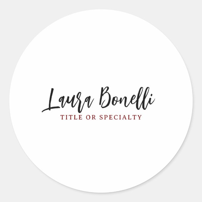 Minimalist Professional Handwrite Plain Name Title Classic Round Sticker (Front)