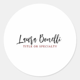 Minimalist Professional Handwrite Plain Name Title Classic Round Sticker