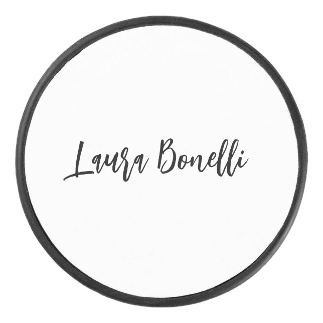 Minimalist Professional Handwrite Plain Name Title Hockey Puck (Front)