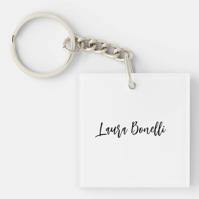 Minimalist Professional Handwrite Plain Name Title Key Ring (Front)