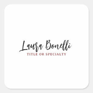 Minimalist Professional Handwrite Plain Name Title Square Sticker