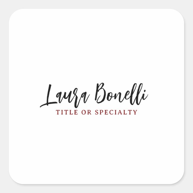 Minimalist Professional Handwrite Plain Name Title Square Sticker (Front)