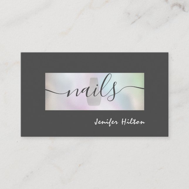 Minimalist professional  holographic nail salon business card (Front)