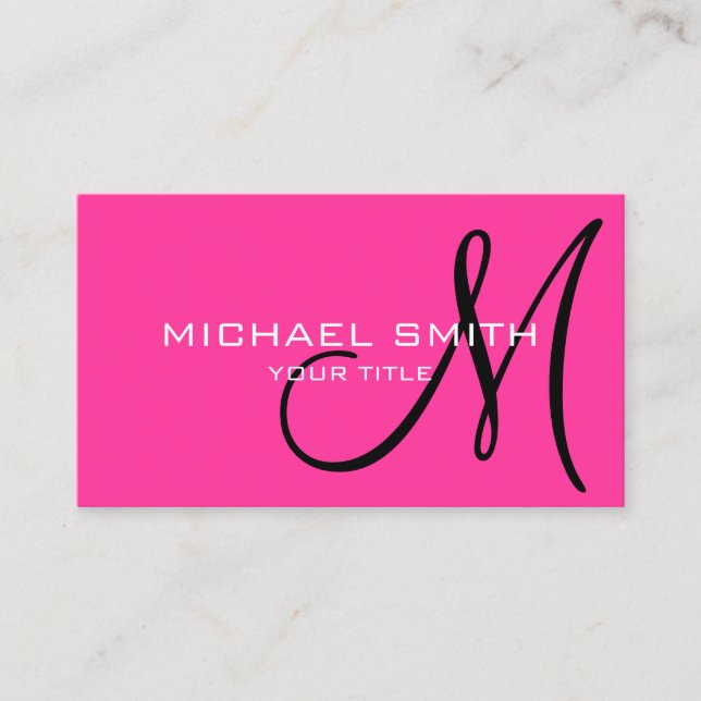Minimalist Professional Hot Pink Monogram Business Card (Front)