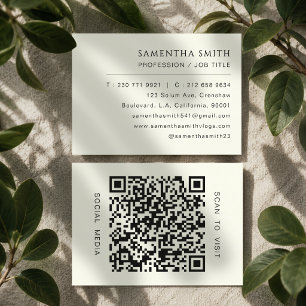 Minimalist Professional Ivory and Black QR Code Business Card