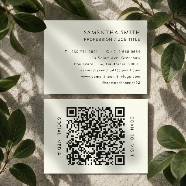 Minimalist Professional Ivory and Black QR Code  Business Card (Creator Uploaded)